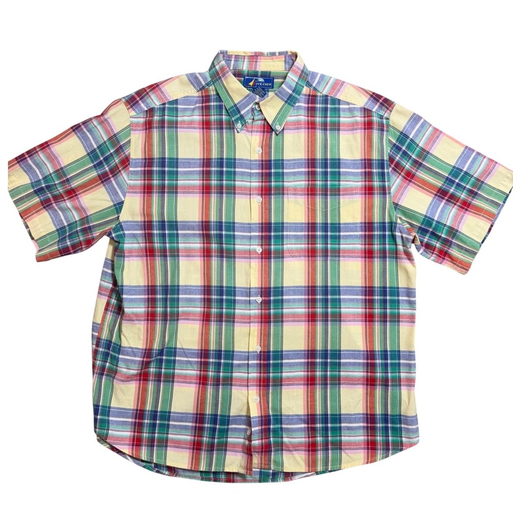 Ivy Crew Mens XL Short Sleeve Button Down Shirt Plaid Cotton Multi Color Preppy